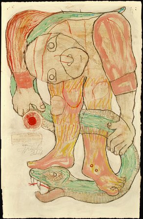 Andrew Frieder, Untitled (Vanquishing Serpent), 2007. Mixed media on paper,