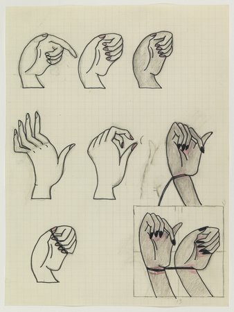Christina Ramberg, Untitled (Nine Hands) , ca. 1971. Pen, graphite,