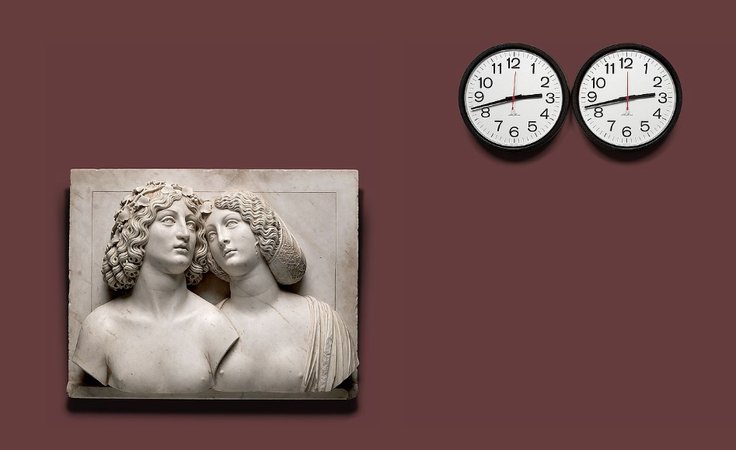 From left to right: Tullio Lombardo, “Young couple,” 1505; Felix Gonzalez-Torres,