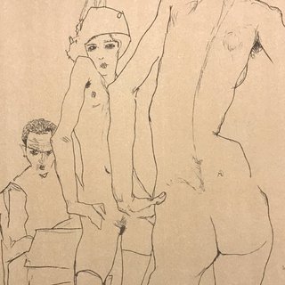Egon Schiele, Schiele Drawing a Nude Model Before a Mirror
