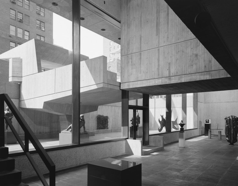 by ezra-stoller - Whitney Museum, Marcel Breuer, New York, NY ( lower lobby and canopy)