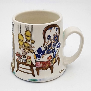 Melanie Sherman, Cup with Interior II (Hand-Painted, Gold Luster, Stereo, Chair, Flowers)