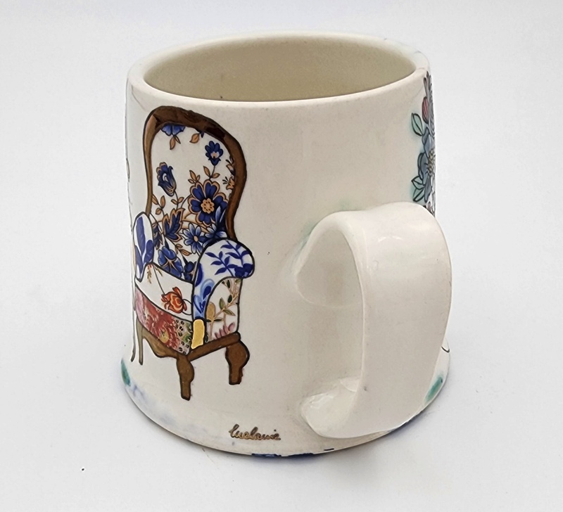 view:78787 - Melanie Sherman, Cup with Interior II (Hand-Painted, Gold Luster, Stereo, Chair, Flowers) - 