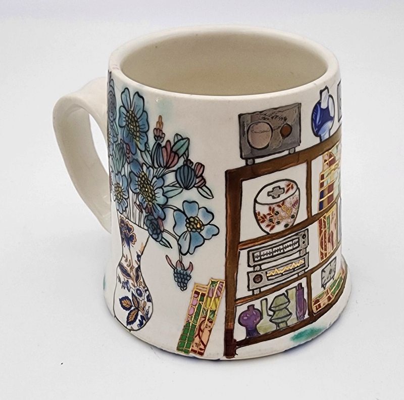view:78789 - Melanie Sherman, Cup with Interior II (Hand-Painted, Gold Luster, Stereo, Chair, Flowers) - 