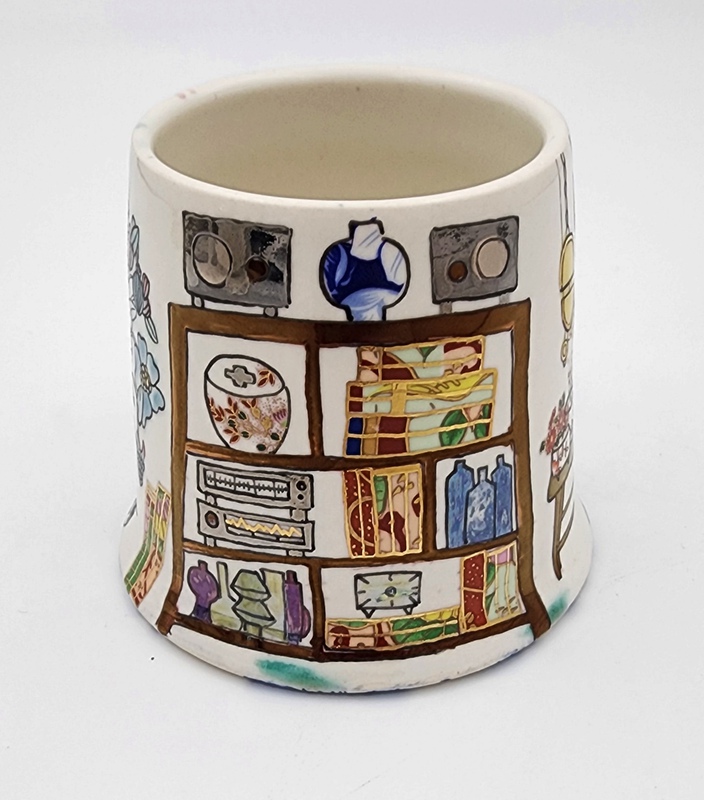 view:78790 - Melanie Sherman, Cup with Interior II (Hand-Painted, Gold Luster, Stereo, Chair, Flowers) - 