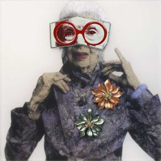 Mickalene Thomas - Portrait of Iris with Red Glasses, Mixed Media
