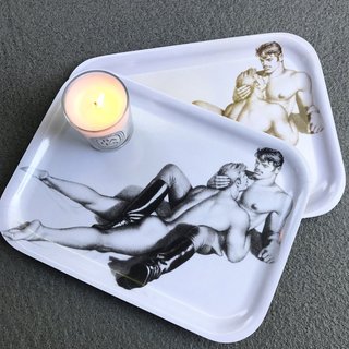 Tom of Finland, Lovers Wooden Trays in Sepia and Black/White (Set of 2)