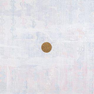 Yuri Figueroa, Snow Money - White Dollar Sign Abstract Painting with Gold Leaf