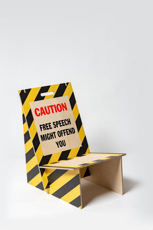 picture of the exhibition location Warning Stripes 1339, 2020 plywood, UV-print 75,5 x 51 x 68 cm Edition of 20