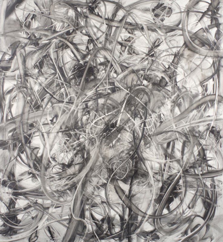picture of the exhibition location Hall, 2016, 76 x 70", oil, alkyd and graphite on linen