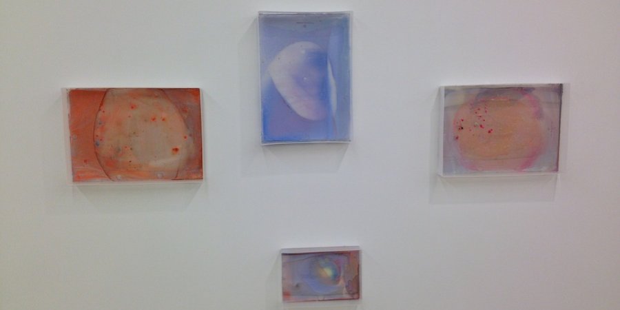 Splendid painting/plastic tray thingies by Hayley Tompkins at Andrew Kreps
