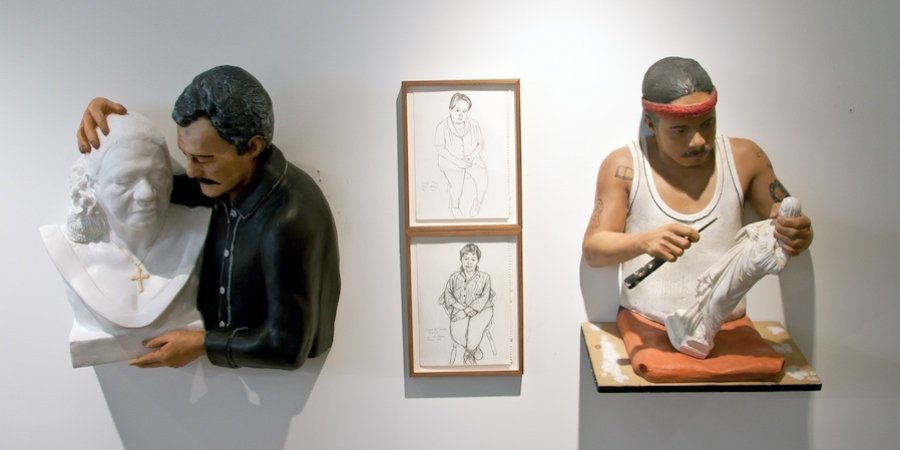 Works by Rigoberto Torres 1985 depicting workers in his uncles statuary factory