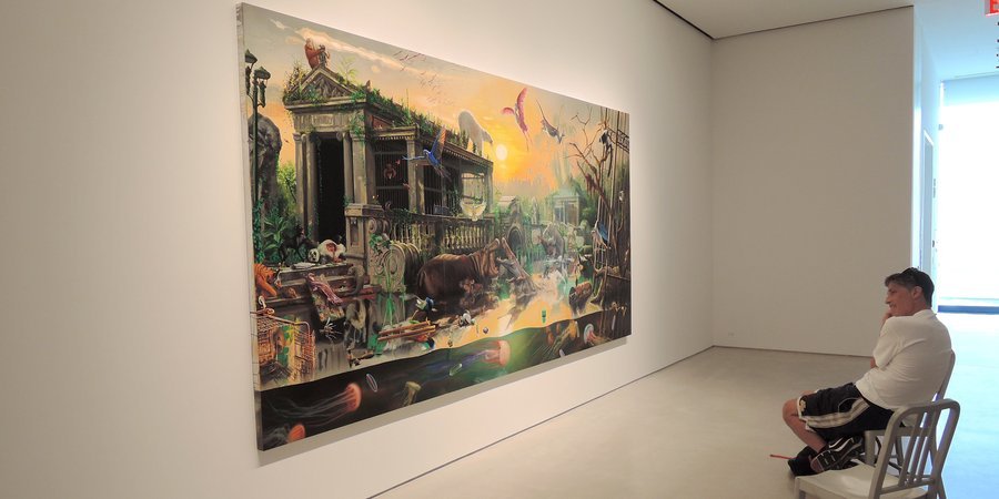 Rockman with his painting "Bronx Zoo," 2013, at Sperone Westwater