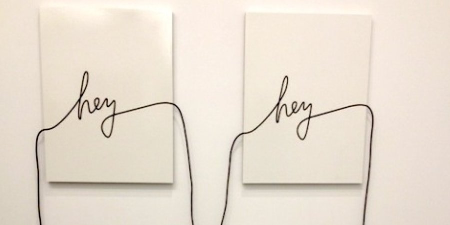 James Hoff's "Hey Hey," an audio-cable strung along two canvases, at Lisa Cooley Gallery.