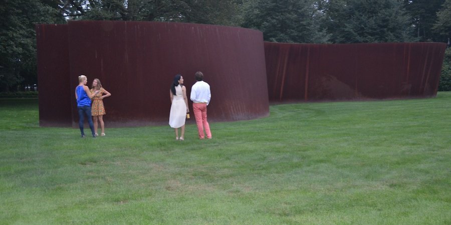 Attendees at the Guild Hall gala admired the Richard Serra "Torqued Ellipse" standing on the lawn outside Leonard Riggio's Bridgehampton home.