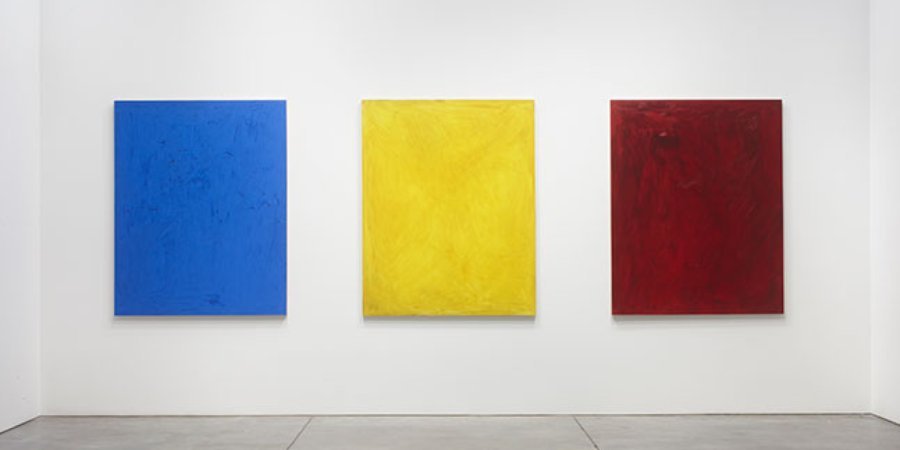 Josh Smith, "Blue," "Bright Yellow," and "Red Wine," all 2013, Courtesy of the artist and Luhring Augustine, New York.
