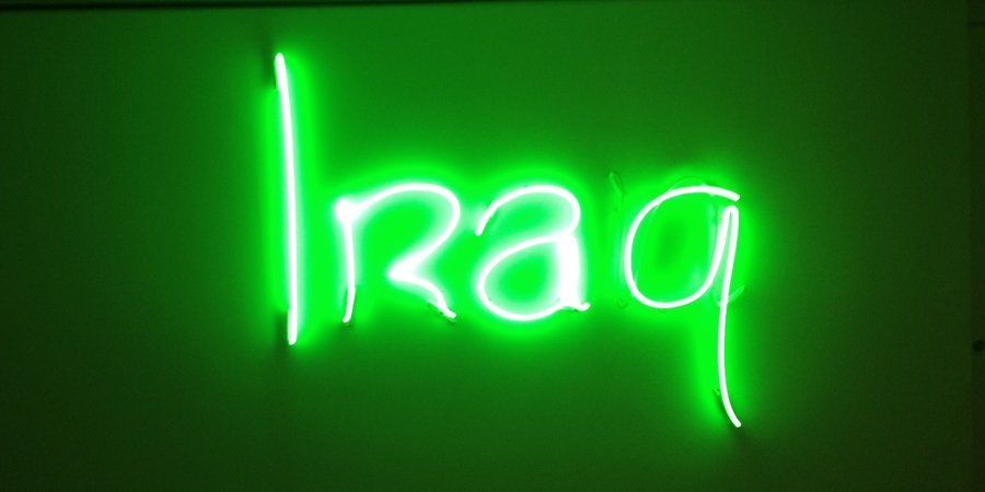 A Wafaa Bilal neon work in the exhibition "An I For an Eye" at the Austrian Cultural Forum