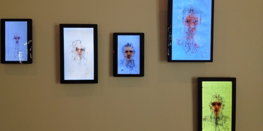 Mariano Sardón's "Morphologies of Gaze" series at Brice Wokowitz trace the path taken by an eye examining a portrait.