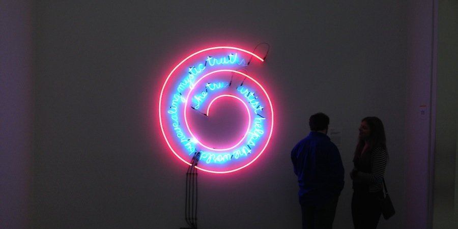 One of Philadelphia's iconic masterpieces of contemporary art, Bruce Nauman's <em> The True Artist Helps the World by Revealing Mystic Truths</em> (1967) at the Philadelphia Museum of Art