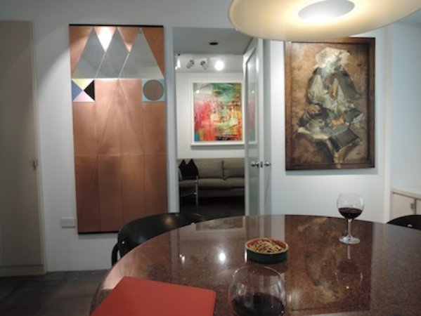 The dining room, with a Claudia Wieser at left and a Vicky Wright at right (and