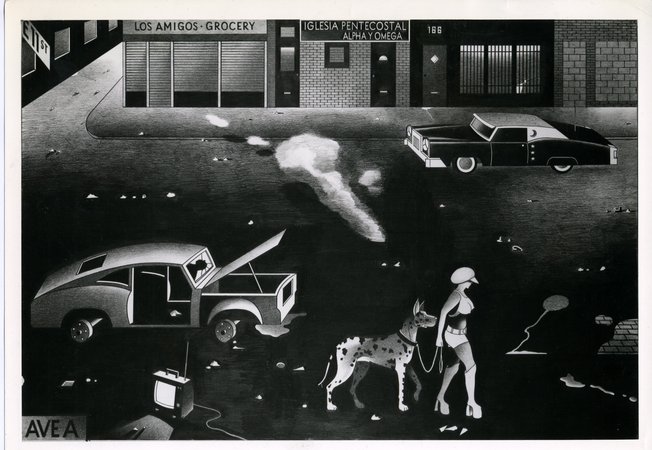 Anton van Dalen, Night Street, 1976. Pencil drawing, 40 x 60 inches. Courtesy