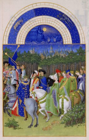 MAY, FROM LES TRÈS RICHES HEURES Paul, Jean, and Herman Limbourg France, International Gothic Style, c. 1412 Musée Condé, Chantilly