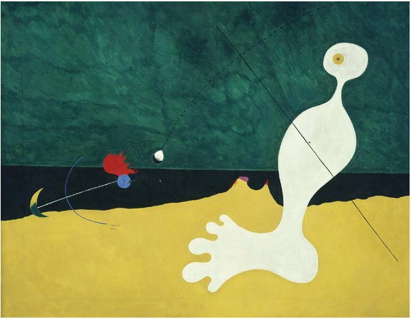 joan miro person throwing a stone at a bird