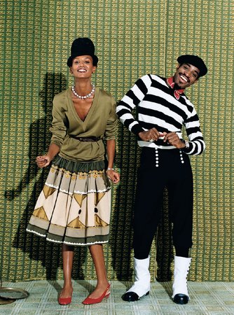 Arthur Elgort, Liya Kebede in Bottega Veneta and AndreÌ 3000. New York, January 2005