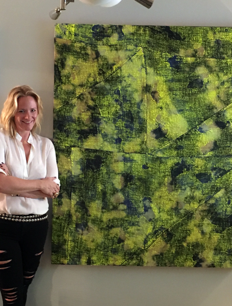 Lindsay Taylor stands with Evan Nesbit’s Porosity (2015)