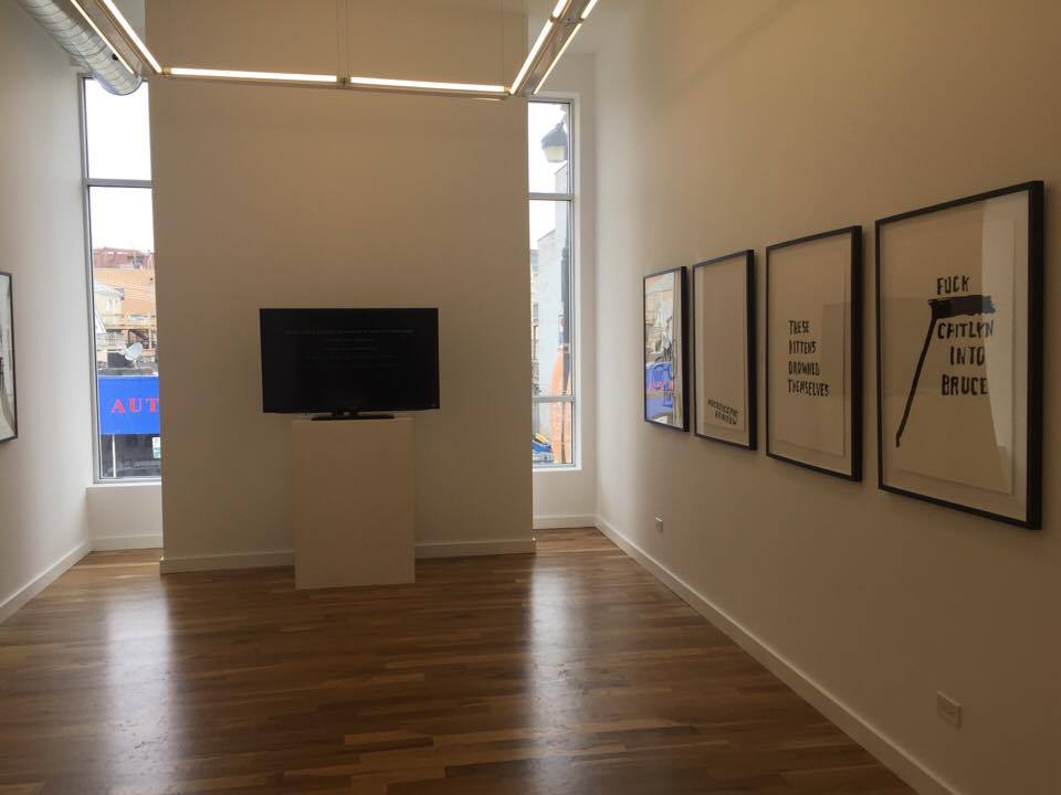 Installation view of  "Portfolio A / Atheists Need Theology, Too / Semen is the Piss of Dr