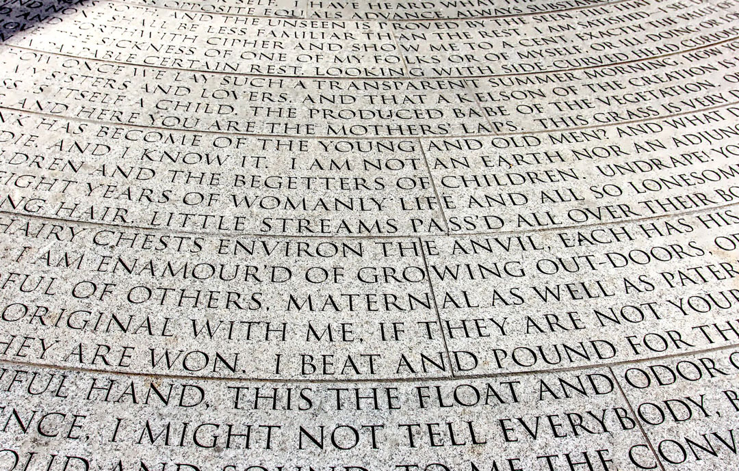 A close up of What Whitman's Song of Myself as used in Jenny Holzer's AIDS Memorial. Photo