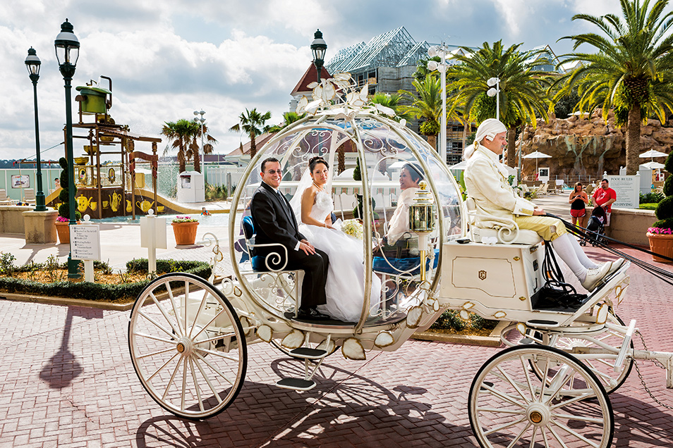 Christina, 21, a Walmart pharmacy technician, en route to her wedding in Cinderella’s glas