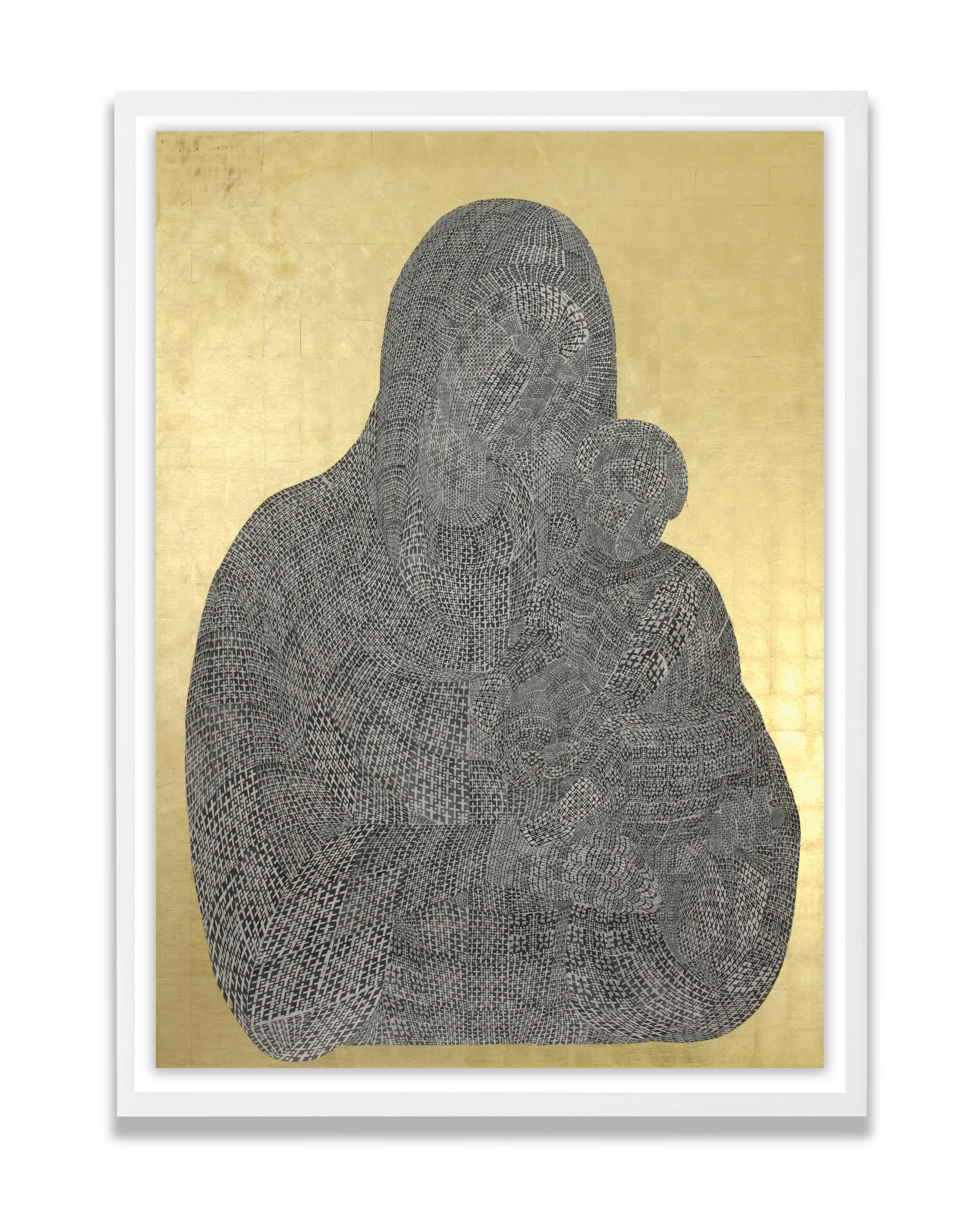Thomas Bayrle, Madonna d’oro [Golden Madonna], 1988. Photocopy collage and gold leaf on wo