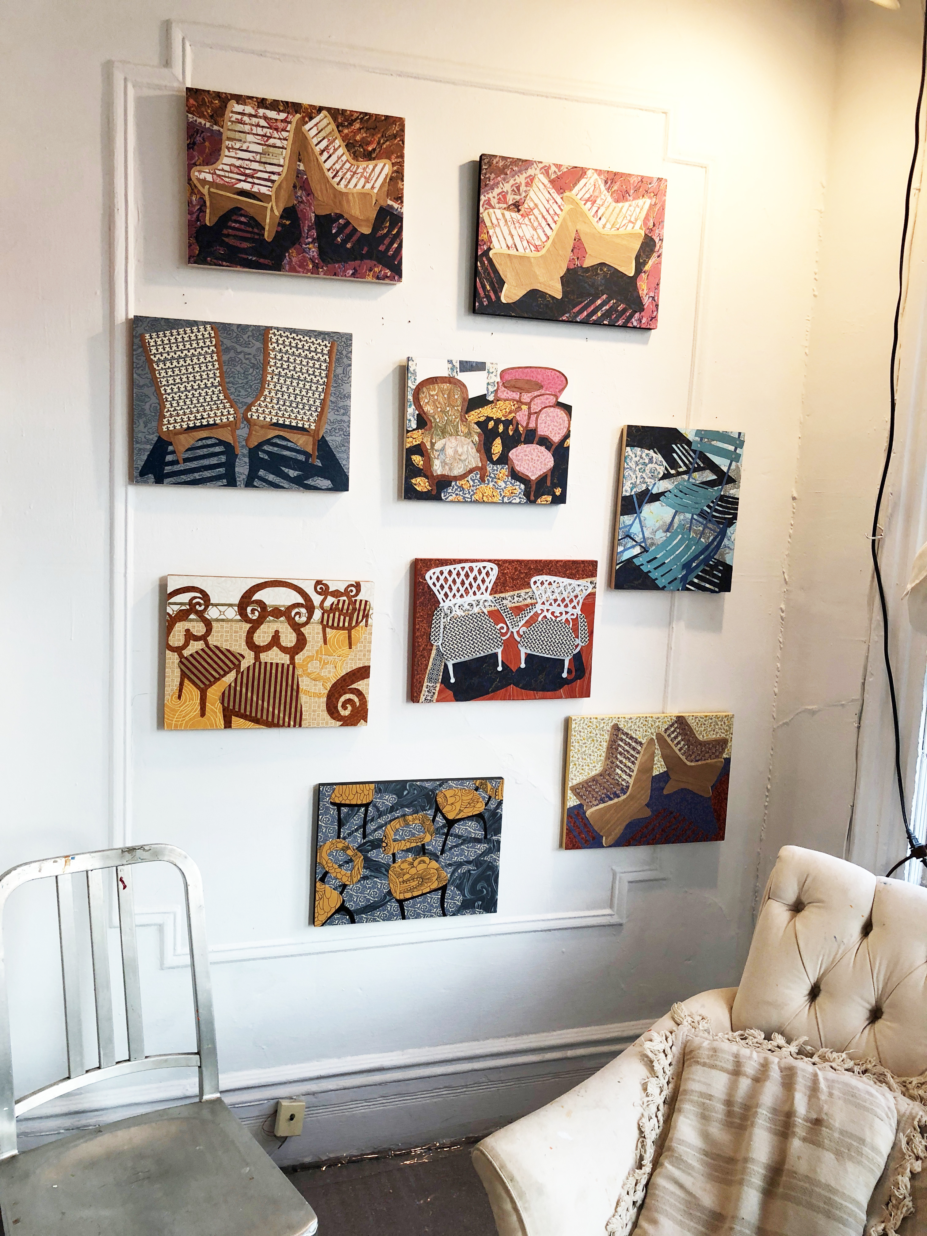 Roxa Smith's collages inside her studio. Image courtesy of the artist.