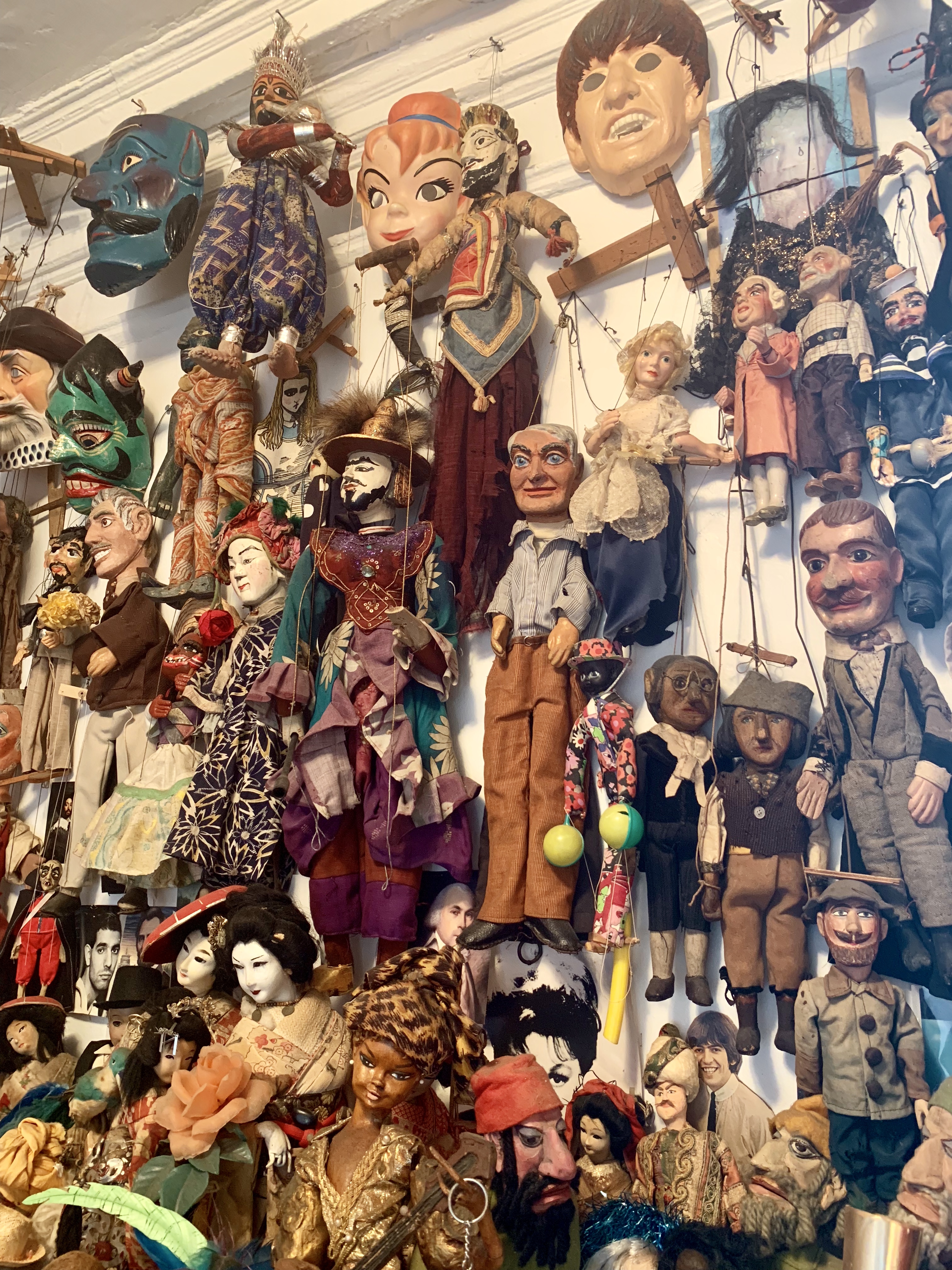 Tabboo!'s studio:  Wall of Marionettes and Puppets (detail), courtesy the artist and Gordo