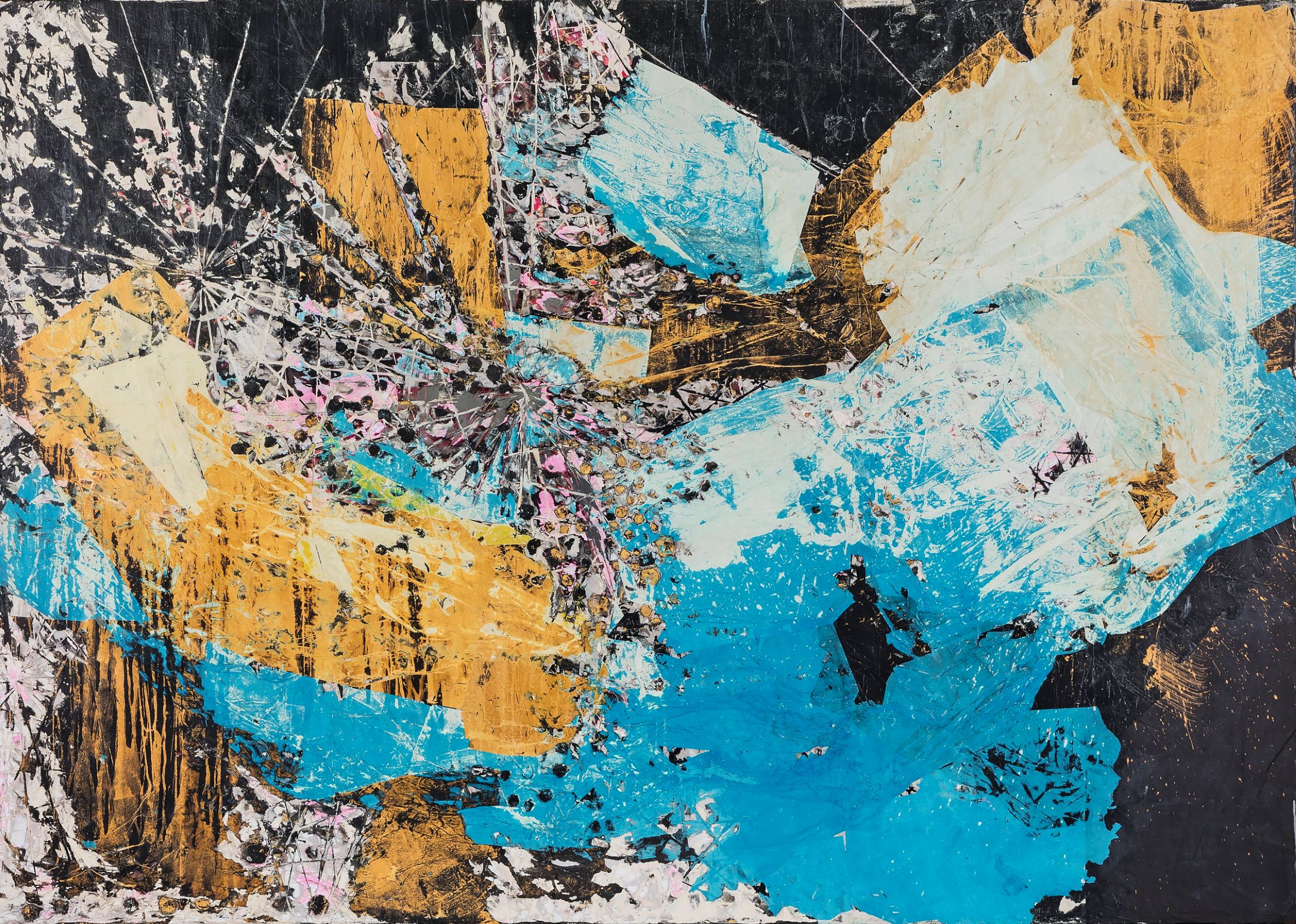 Mark Bradford, Let’s Walk to the Middle of the Ocean, 2015, mixed media on canvas, 260 x 3