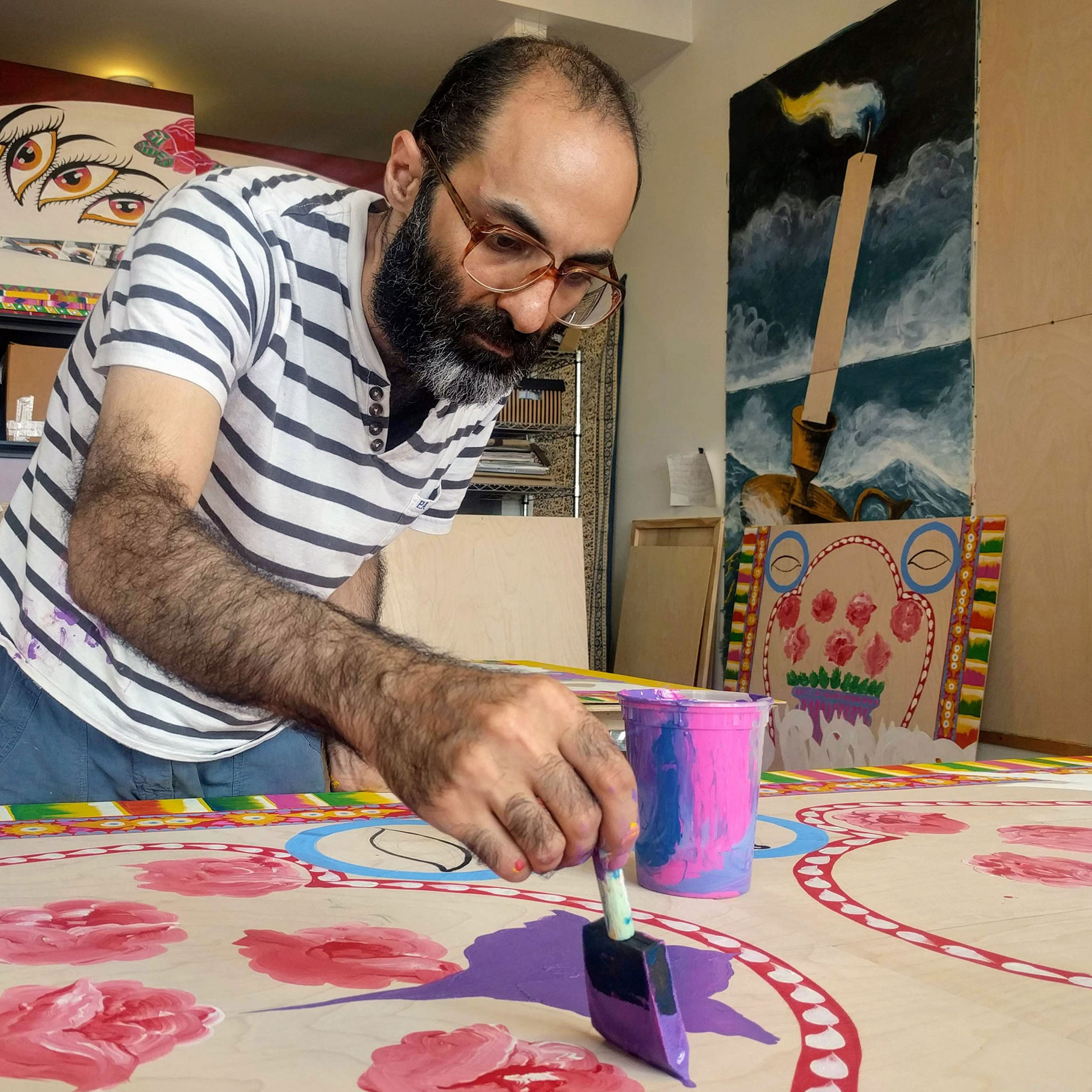 Iman Raad working in his Brooklyn studio