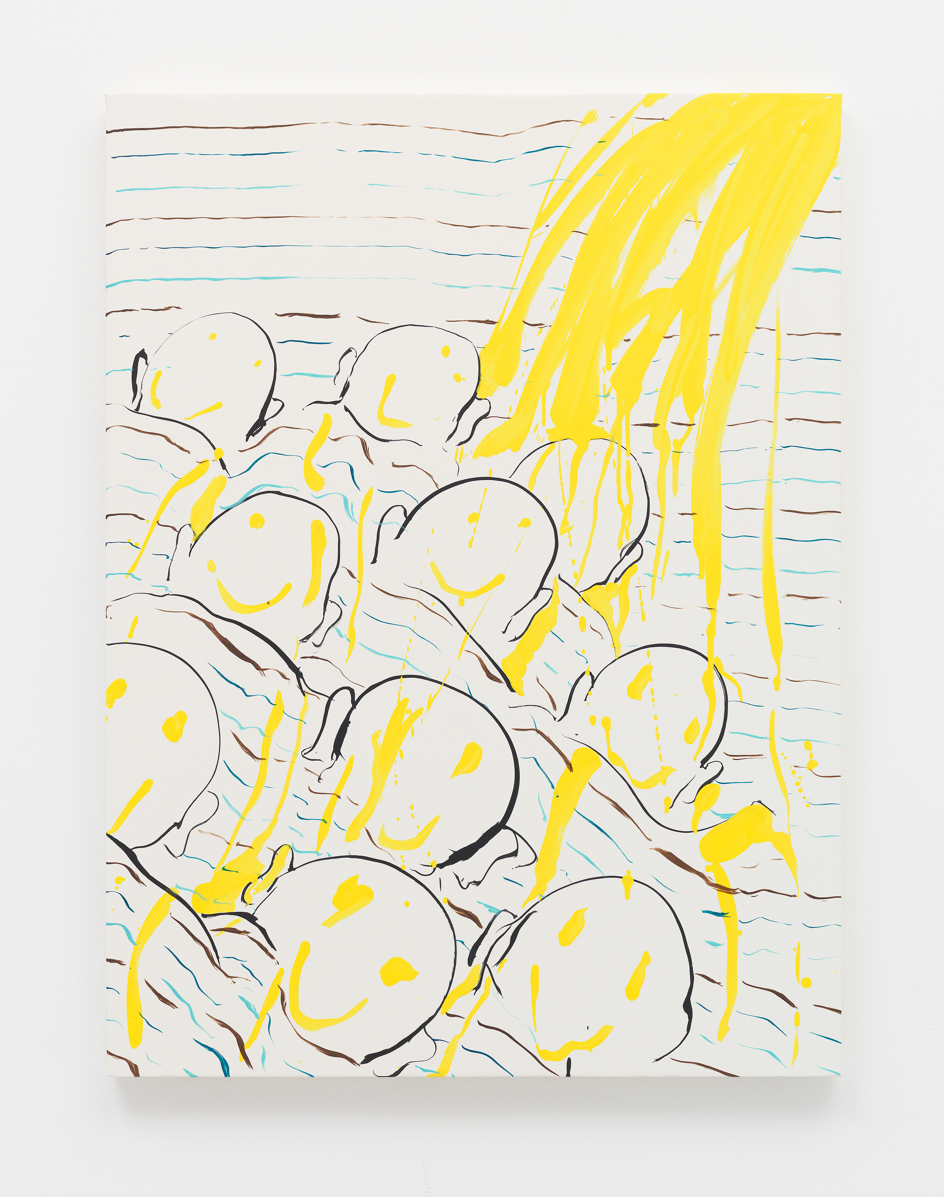 Tala Madani , Piss Smiley, 2011.  Oil on linen . 76.2 x 101.6 cm. Courtesy of the artist a