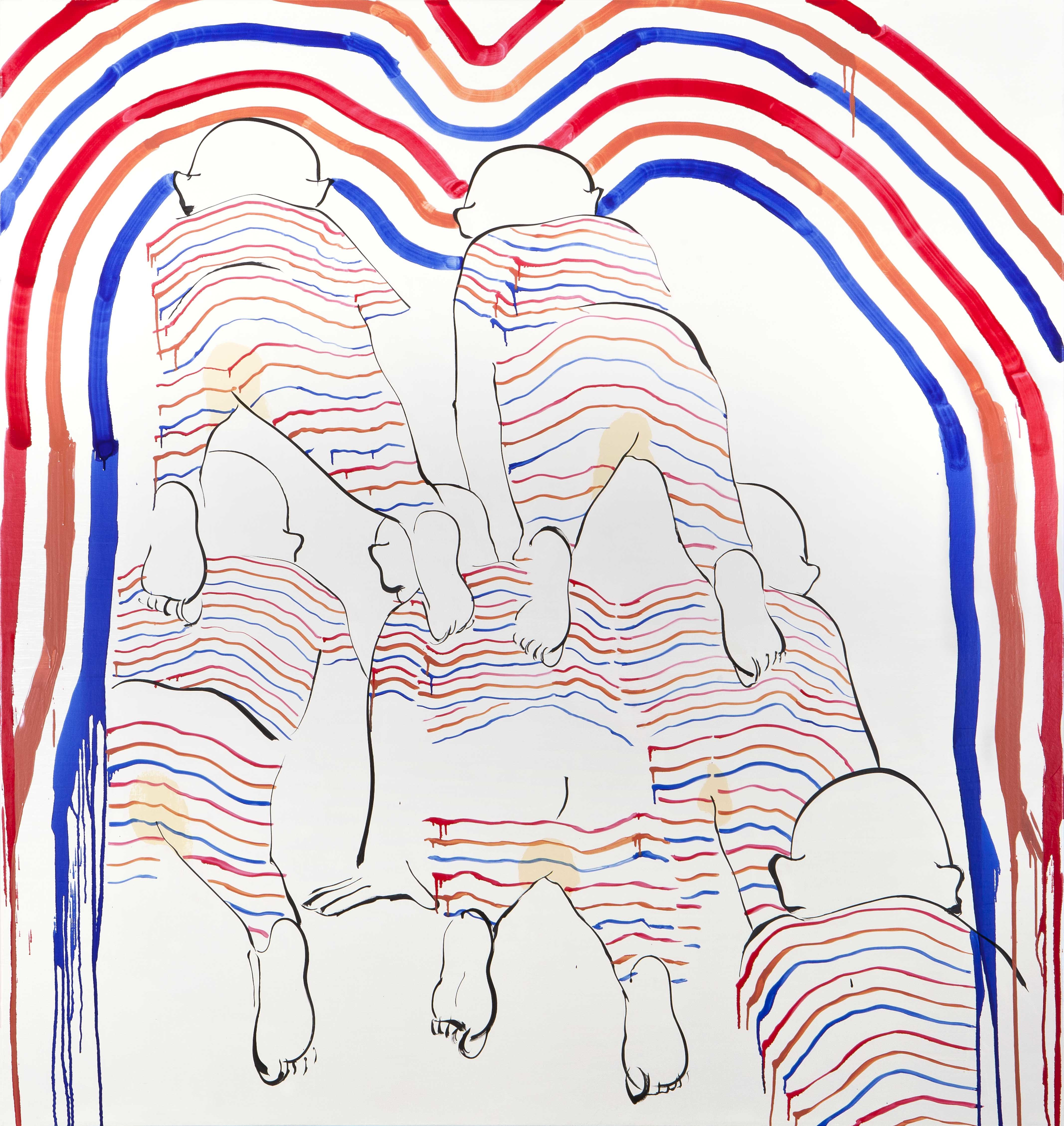 Tala Madani , Piss Rainbow, 2008,  Oil on linen,  210 x 195 cm 82 5/8 x 76 3/4 in. Courtes