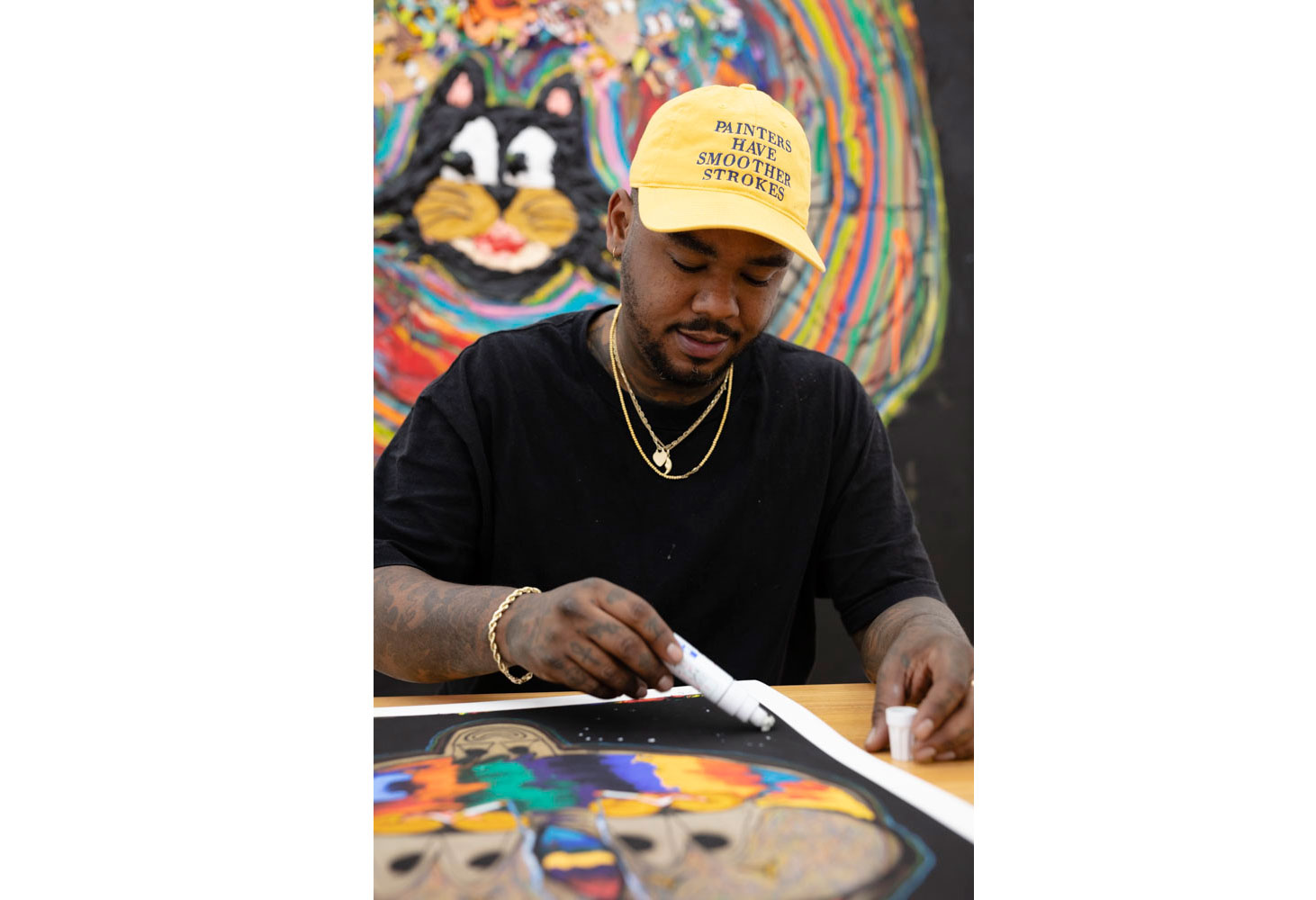 Devin Troy Strother hand embellishing his Artspace & Free Arts NYC edition