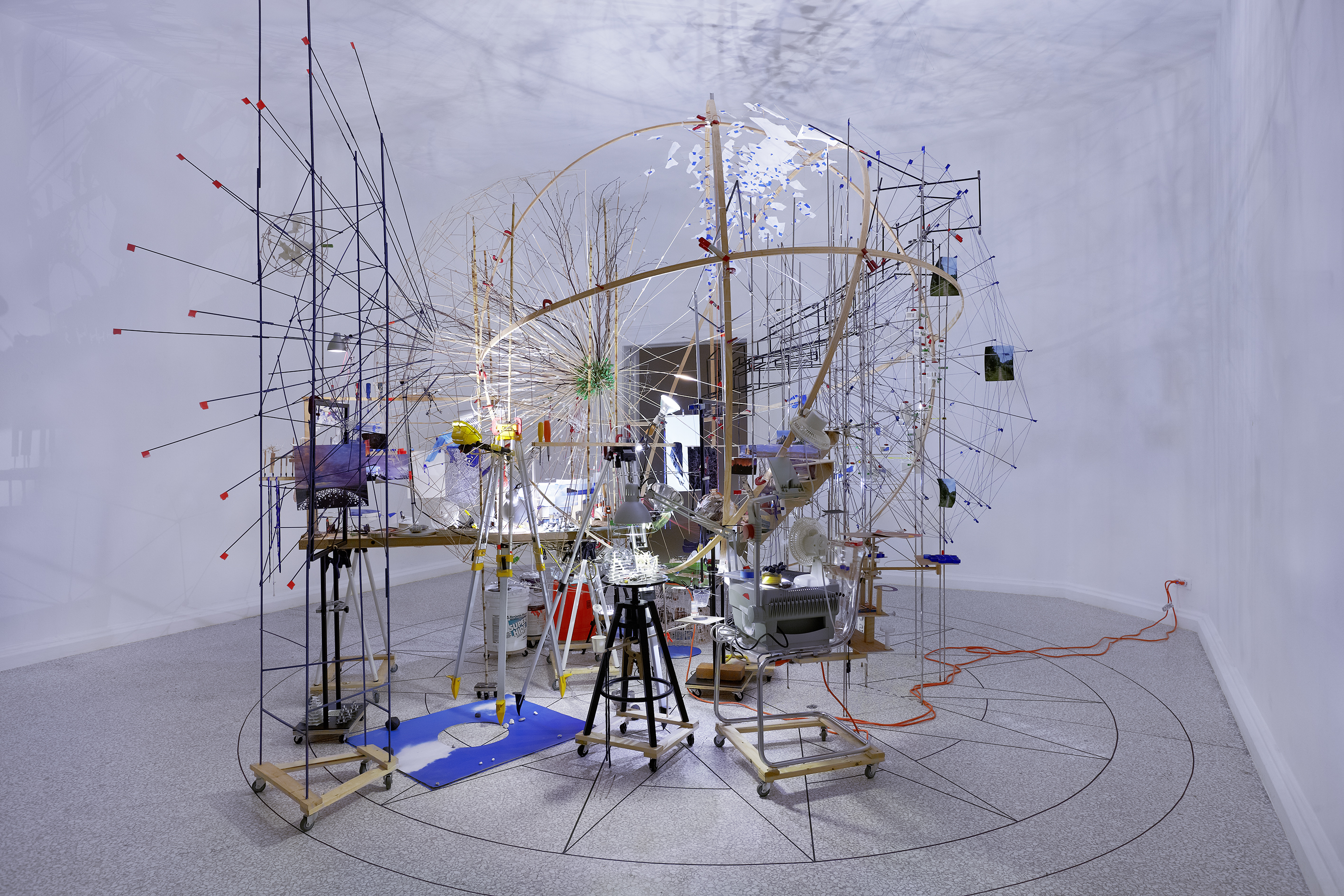 Sarah Sze – Triple Point (Planetarium), 2013. Wood, steel, plastic, stone,