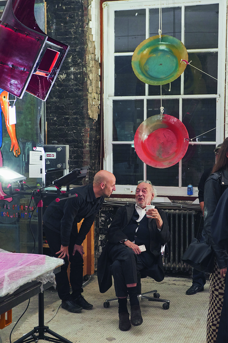 Glenn Adamson with Gaetano Pesce at his exhibition Working Gallery, 2019 at Salon