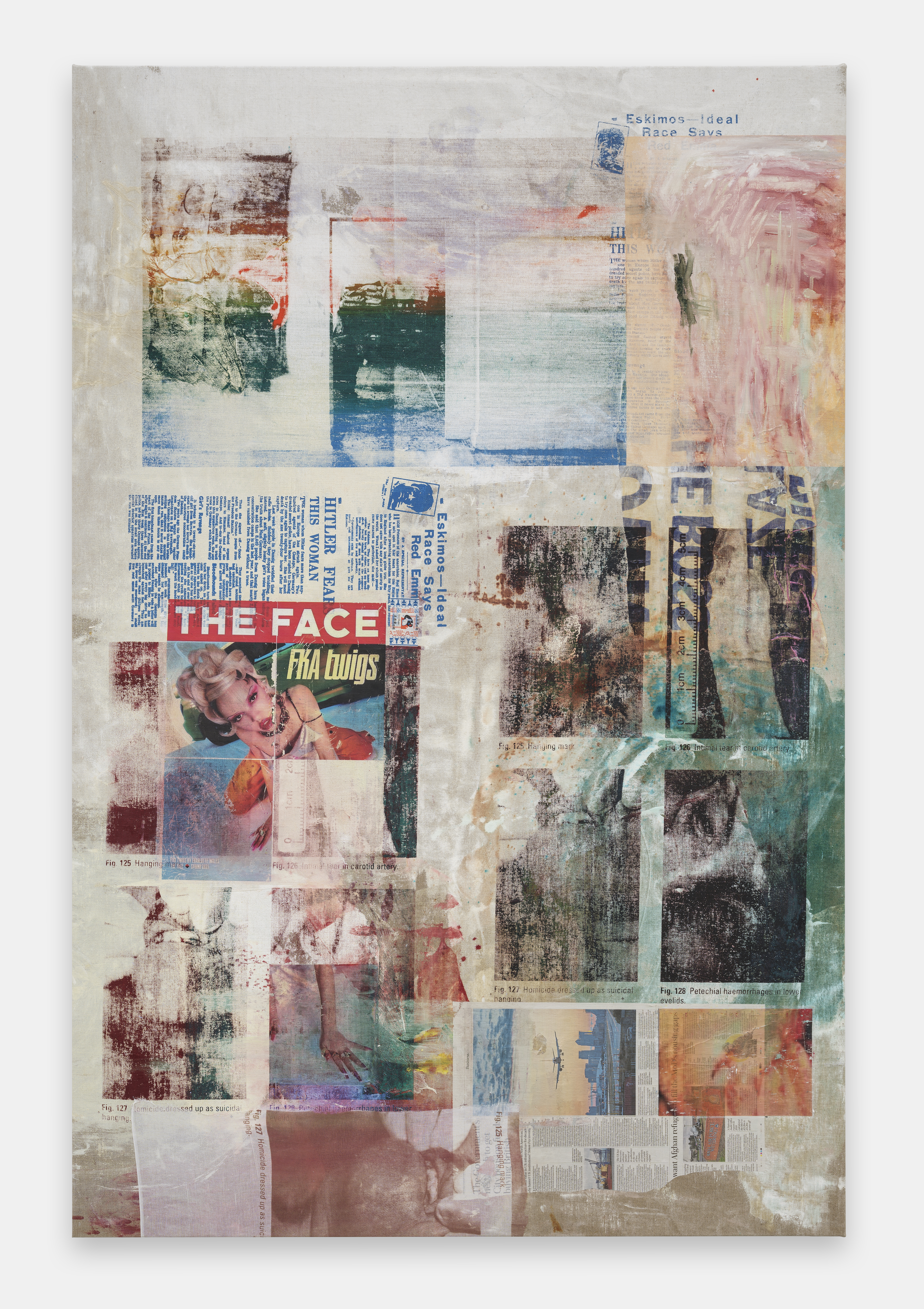 Mandy El-Sayegh, The Face, 2021, Silkscreened oil and acrylic on linen with collaged