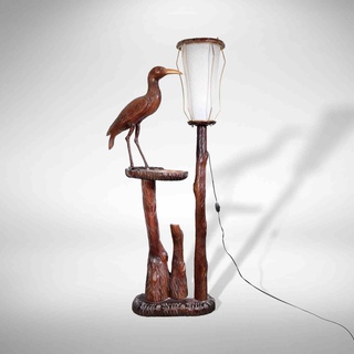 Vintage Wooden Lamp with Bird art for sale
