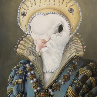 "Bird in Blue, Renaissance Bird Portrait" art for sale