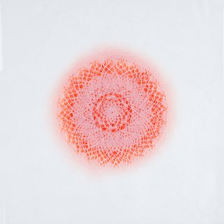 Amy Sands, Revolution VII- red geometric abstract monoprint and laser cut rice paper