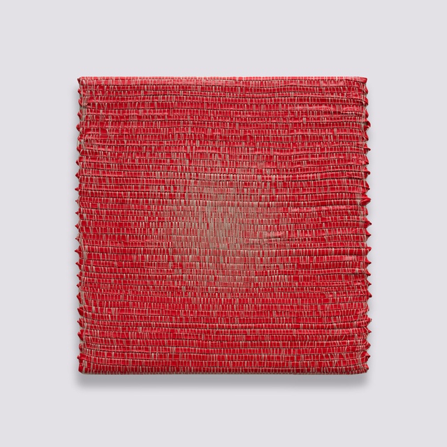 Analia Saban, Woven Radial Gradient as Weft (Center, Cadmium Red Medium)