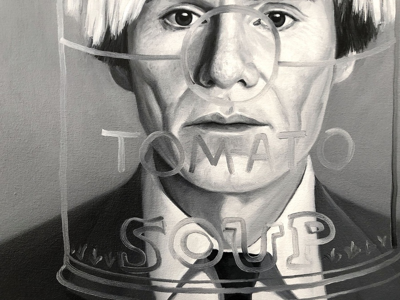 view:74219 - Andre Von Morisse, MEETING ANDY WARHOL (THE INABILITY OF MEETING SOMEONE FAMOUS OBJECTIVELY) b&w portrait contemporary paintings - 