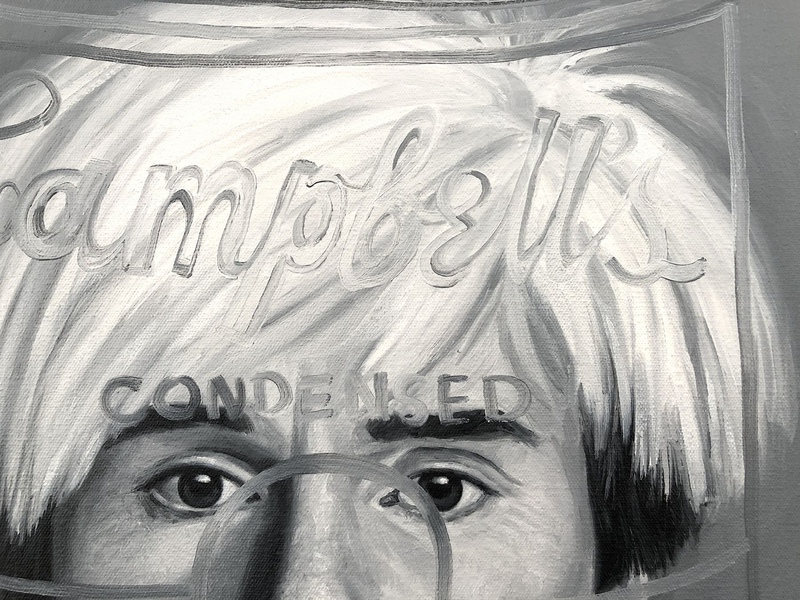 view:74220 - Andre Von Morisse, MEETING ANDY WARHOL (THE INABILITY OF MEETING SOMEONE FAMOUS OBJECTIVELY) b&w portrait contemporary paintings - 