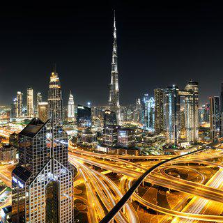 Andrew Prokos, View of Burj Khalifa and Dubai at Night